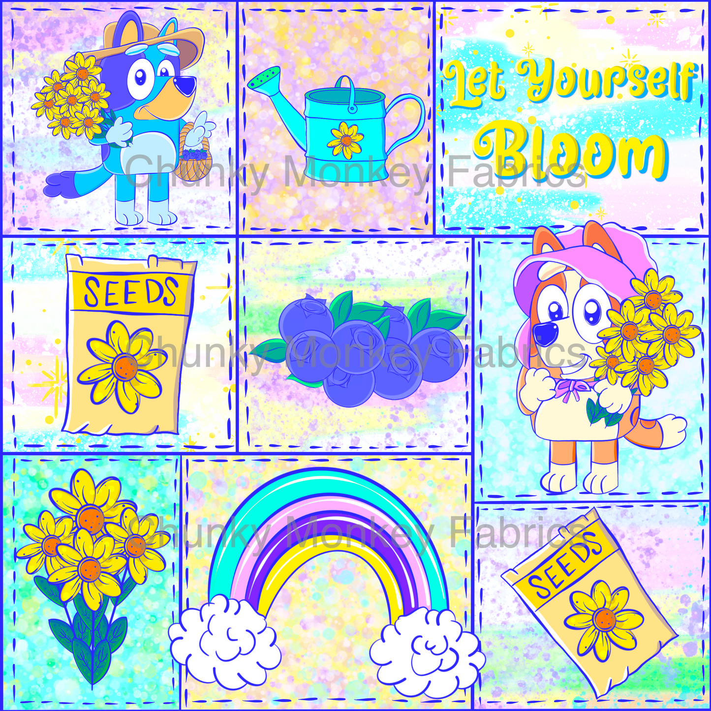 Sammy Designs- Bluey summer garden muted blue quilt