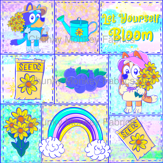 Sammy Designs- Bluey summer garden muted blue quilt