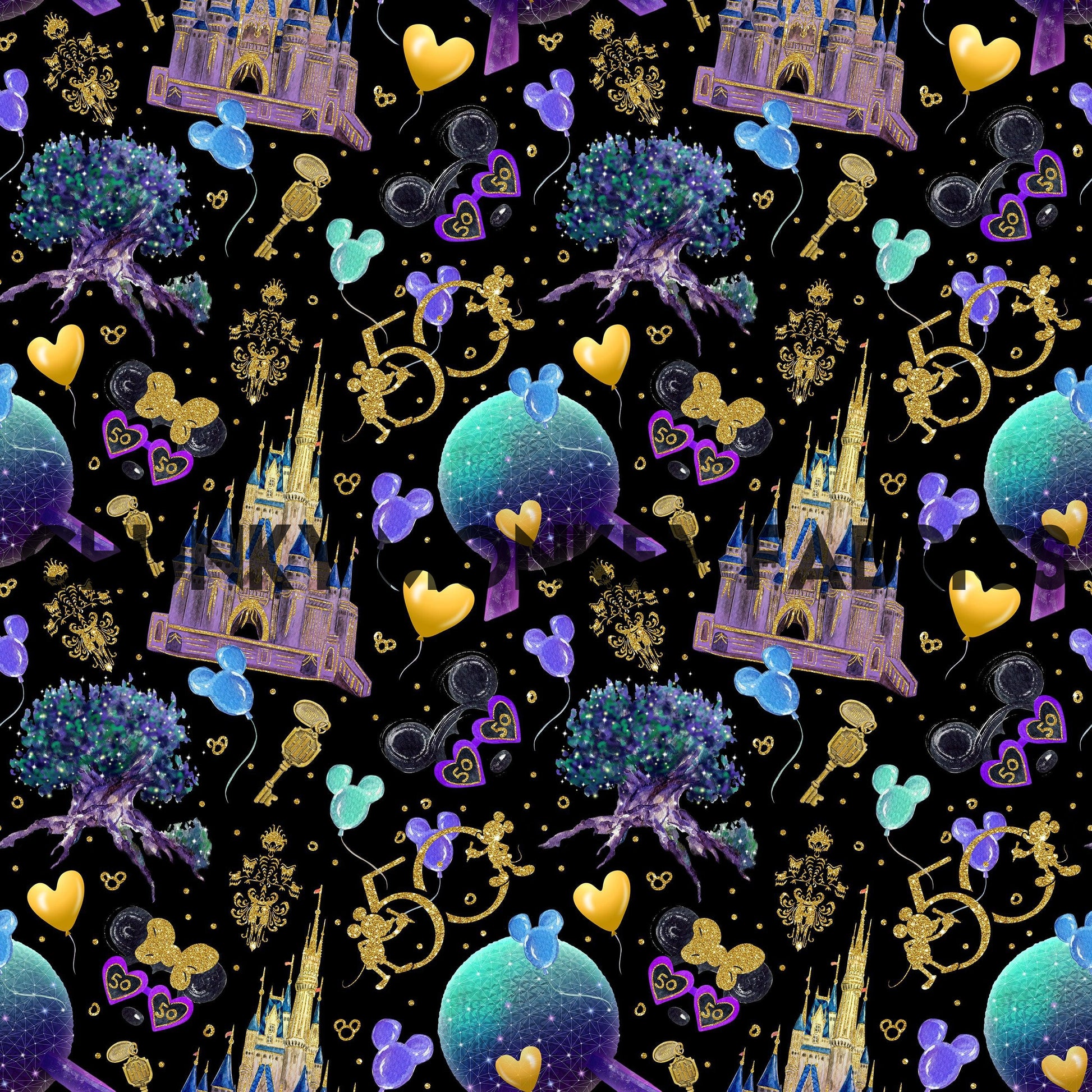 Melikhova Art Disney 50th Balloons Black
