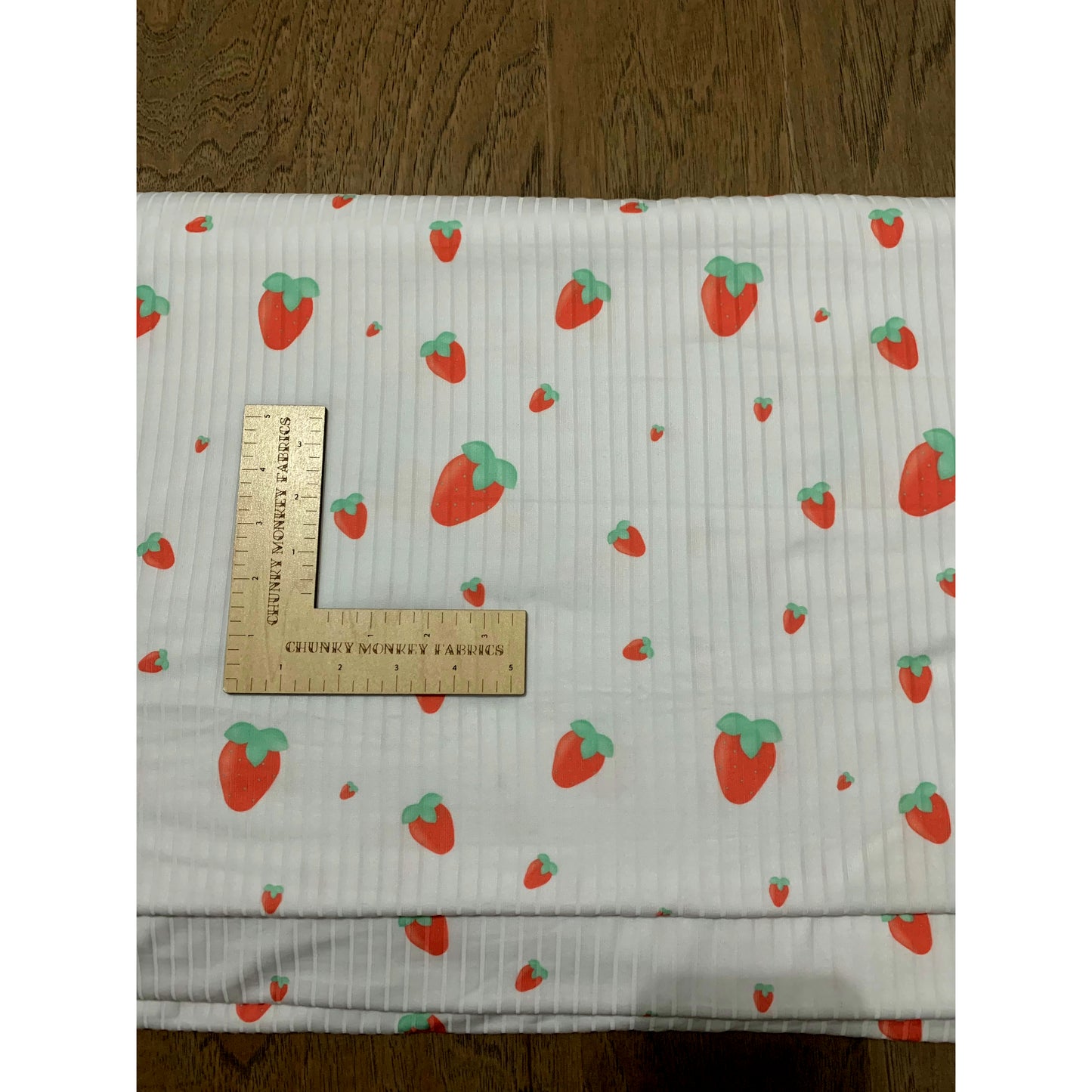 RTS Strawberry Fields on White Ribbed Knit 2 yards