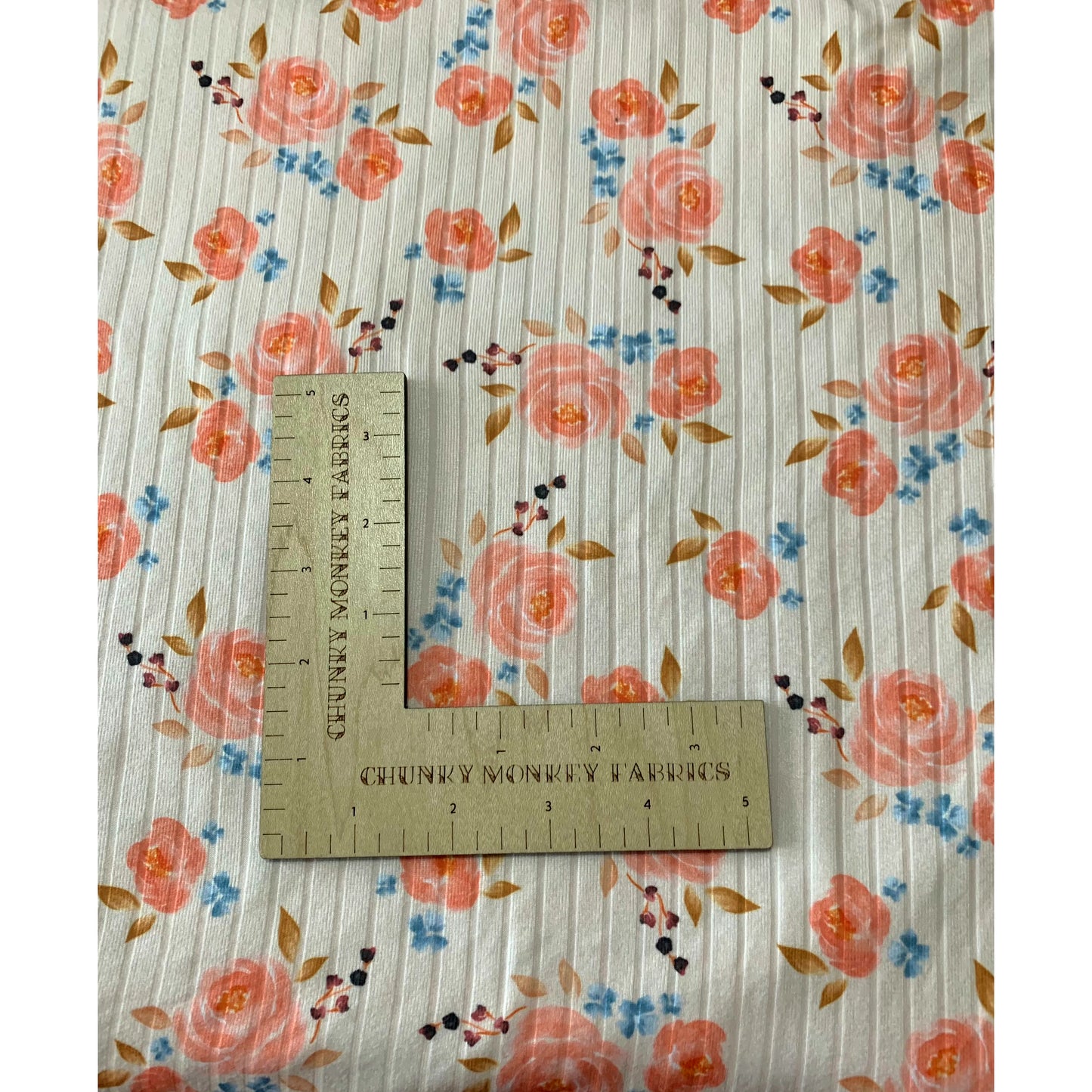 RTS Peach Floral Ribbed Knit 3.5 yards